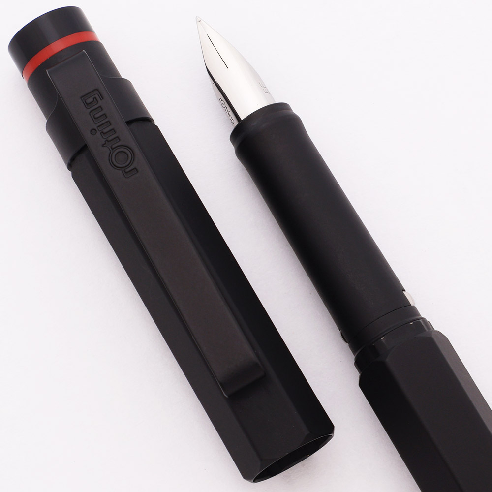 Rotring Newton Fountain Pen (1990s) Matte Black with Red Ring, EF
